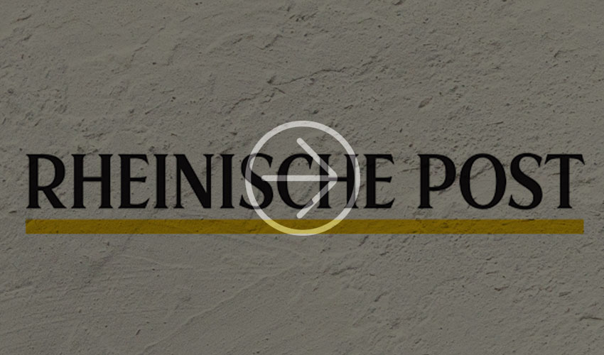Logo der Rheinische Post Mediengruppe mit einem stilisierten gelben „R“ und dem Text „Rheinische Post Mediengruppe“ daneben.