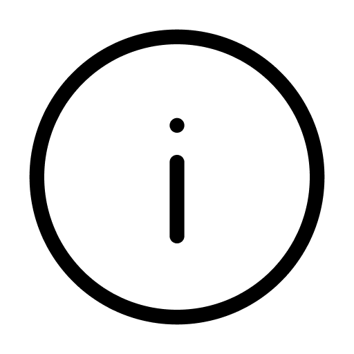 Black-outlined information symbol with a small “i” in the center of a circle on a white background.