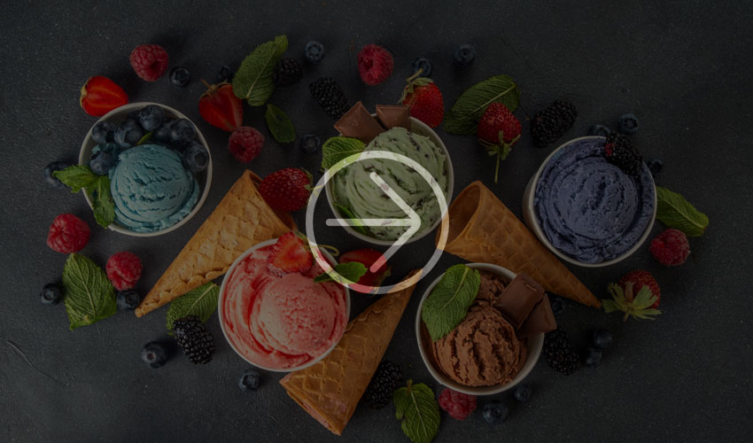 5 different ice cream flavors, decorated with seasonal berries - Famous Eiscafé