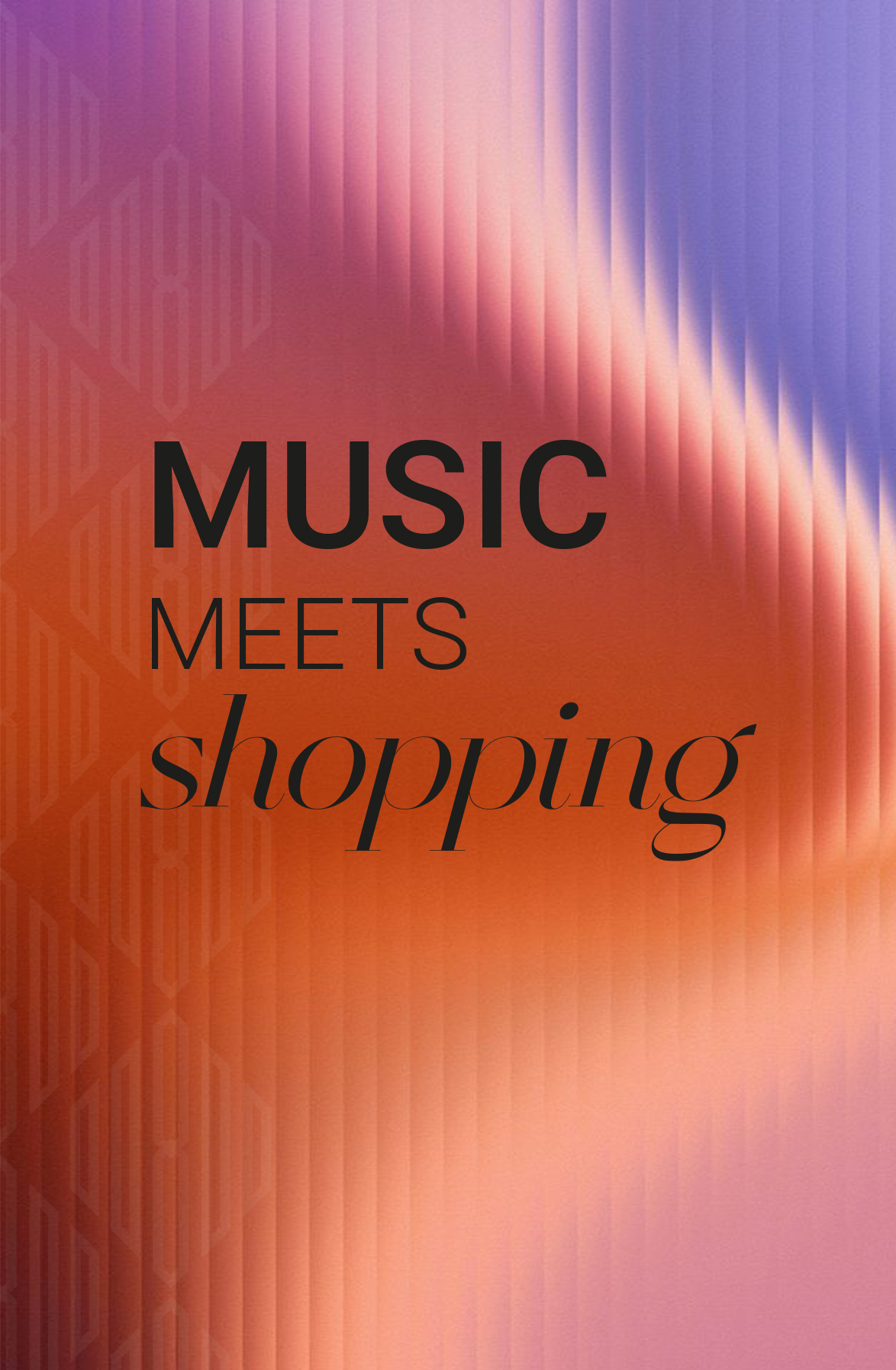 Farbiger Hintergrund mit Schwarzer Schrift: Music Meets shopping