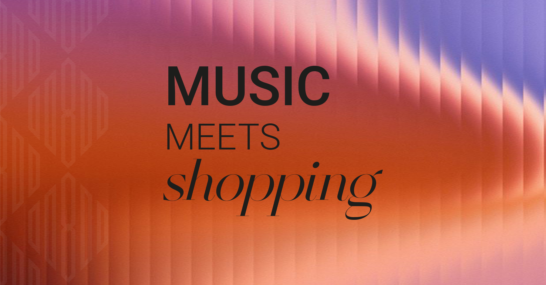 Farbiger Hintergrund mit Schwarzer Schrift: Music Meets shopping