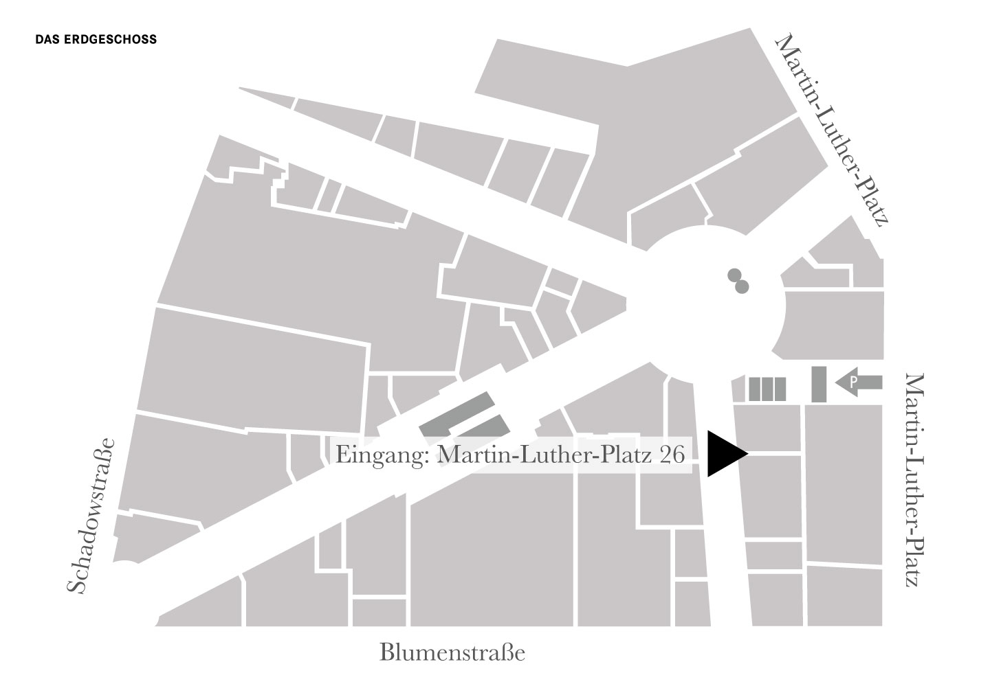 Die Condor Schutz- und Sicherheitsdienst GmbH befindet sich am Martin-Luther-Platz 26 im 2. OG.– Lageplan der Schadow Arkaden