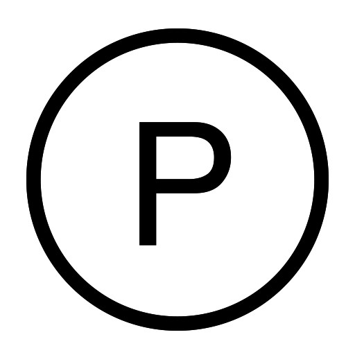 Symbol für Parken oder Parkplatz, dargestellt durch einen großen Buchstaben P in einem Kreis
